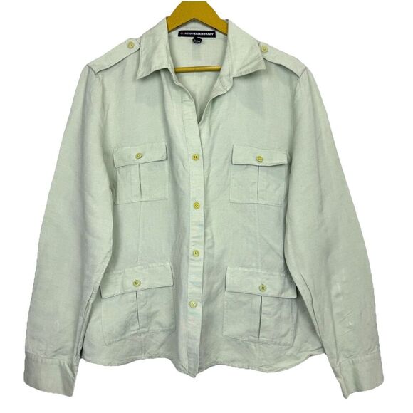 EllenTracy Linen Blend Utility Button Up Shirt Size 16 Pistachio Green Lagenlook - Picture 1 of 9